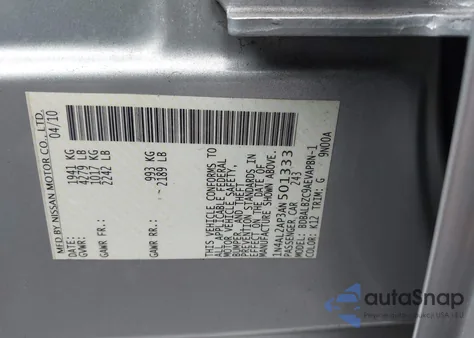 2010 Nissan Altima 2.5 S from USA, damaged, VIN 1N4AL2AP3AN501333